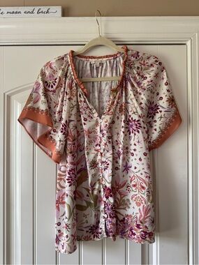 Skies Are Blue Floral Blouse in Cream, Coral and Lavender